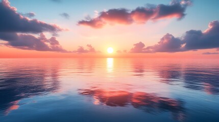 Naklejka premium Tranquil Sunrise Over Serene Ocean New Beginnings and Fresh Starts