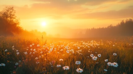 Obraz premium Tranquil Sunrise Over Peaceful Meadow Symbol of New Beginnings