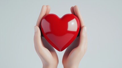 Obraz premium Red heart in open hands, symbolizing love, generosity, and well-being, 3D illustration