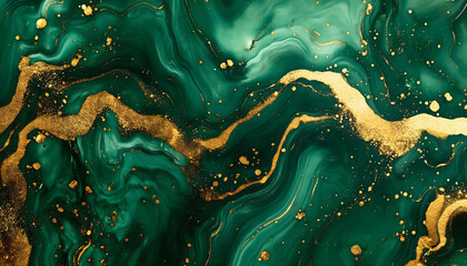 A vibrant background made with golden and emerald colored marble