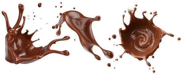 set of chocolate splashes isolated on the white background. Clipping path