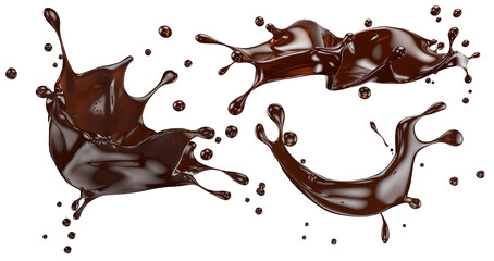 set of chocolate splashes isolated on the white background. Clipping path