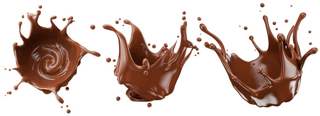 set of chocolate splashes isolated on the white background. Clipping path