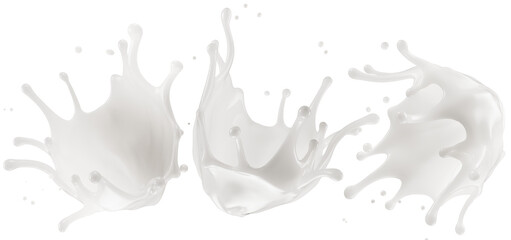 set of milk splashes isolated on the white background. Clipping path