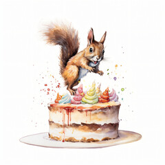 Baby Eichhörnchen sitzt auf Geburtstagstorte