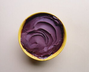 iced and creamy a&ccedil;ai in yellow bowl and beige background