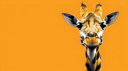 giraffe head illustration on an orange background,