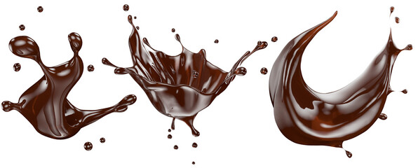 set of chocolate splashes isolated on the white background. Clipping path