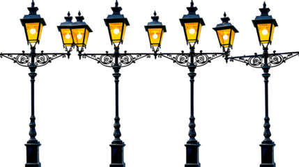 lit old street lamps on the white background