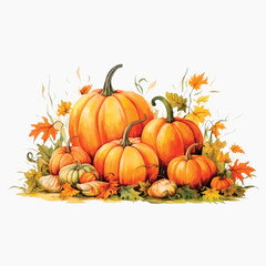 Obraz premium Autumn pumpkins with colorful leaves