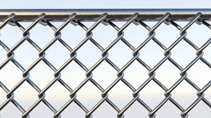 Fototapeta premium The wire mesh fence captured up close, with detailed metal chains forming patterns in the background, symbolizes the potential for restriction and freedom.