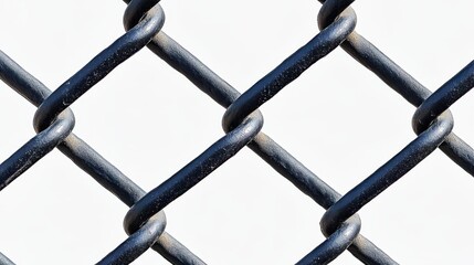 The wire mesh fence captured up close, with detailed metal chains forming patterns in the background, symbolizes the potential for restriction and freedom.