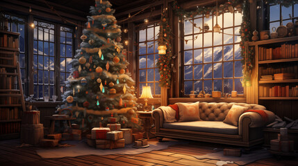Photos of winter christmas living room anime style