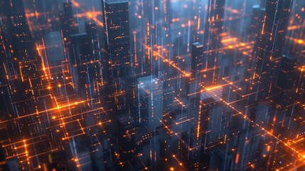 Obraz premium Cyberpunk Cityscape: Digital Network