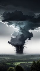 Lightening,dark white clouds background electrical storm,Lightning bolt with black and gray smoke from bottom to top