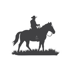 flat design cowboy silhouette illustration on solid white background. vector illustration of rodeo