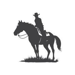flat design cowboy silhouette illustration on solid white background. vector illustration of rodeo