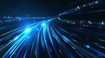 Obraz premium Abstract Blue Light Trails with Glowing Stars