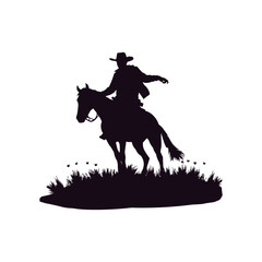 flat design cowboy silhouette illustration on solid white background. vector illustration of rodeo