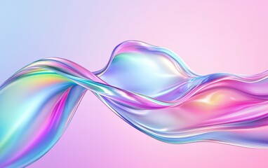 Colorful iridescent wave flowing in mid-air, abstract fluid design, 3D illustration