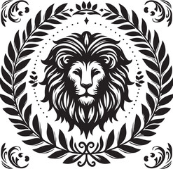 Obraz premium lion laurel wreath,elegant vector style,silhouette vector,black and white color