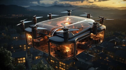 Futuristic Drone Over Cityscape