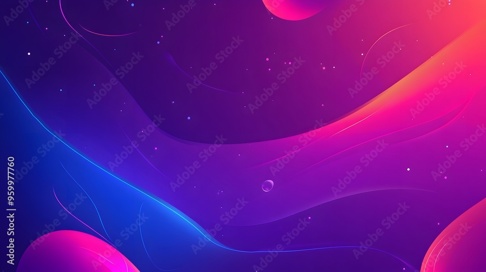 Poster Abstract Purple and Pink Gradient Background with Neon Lines and Glowing Circles