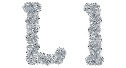 letter L made from New Year's tinsel, isolated Christmas tinsel, tinsel garland