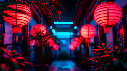 Fireworks Night Market Bustling And Colorful Neon