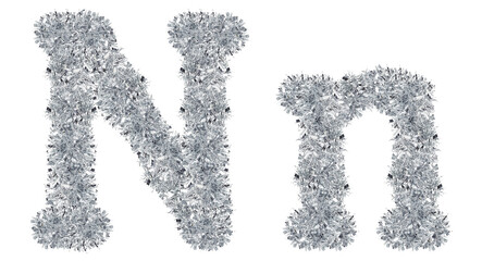 letter N made from New Year's tinsel, isolated Christmas tinsel, tinsel garland