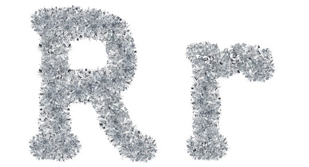 letter R made from New Year's tinsel, isolated Christmas tinsel, tinsel garland