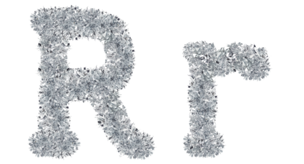 letter R made from New Year's tinsel, isolated Christmas tinsel, tinsel garland