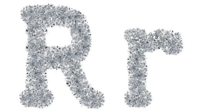 letter R made from New Year's tinsel, isolated Christmas tinsel, tinsel garland