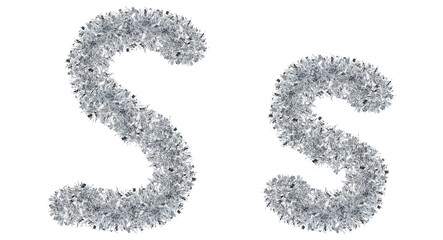 letter S made from New Year's tinsel, isolated Christmas tinsel, tinsel garland