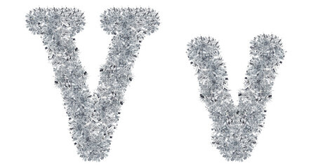 letter V made from New Year's tinsel, isolated Christmas tinsel, tinsel garland