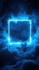 Obraz premium Futuristic Neon square in Stormy Clouds Night Sky