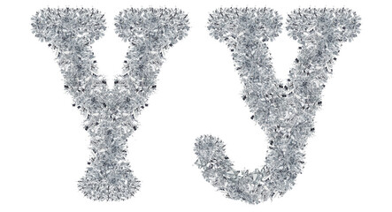 letter Y made from New Year's tinsel, isolated Christmas tinsel, tinsel garland