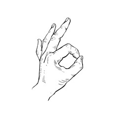 Illustration hand drawn Human hand Action sketch ink style on white background.