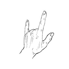 Illustration hand drawn Human hand Action sketch ink style on white background.