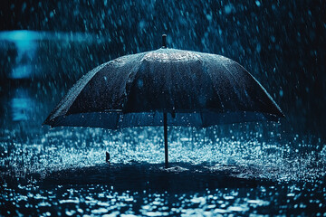 umbrella on a rainy day Splash of drops, concept of rain generated by AI