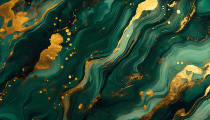 A seamless background made with emerald and gold colored marble