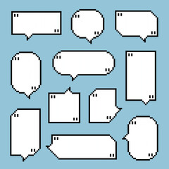 collection set of retro game 8bit pixel speech bubble balloon with quotation marks, flat design vector illustration