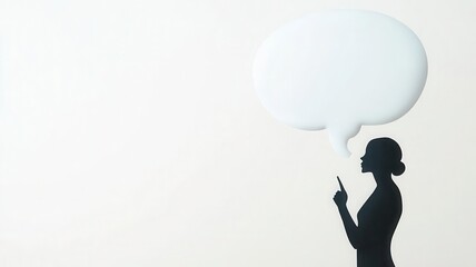 Silhouetted profile of a person with a large thought bubble, minimalistic style, silhouette conversation bubble, inner thoughts concept
