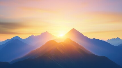 A sunrise over a mountain range, bathing the peaks in golden light, symbolizing achievement
