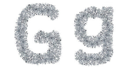 letter G made from New Year's tinsel, isolated Christmas tinsel, tinsel garland