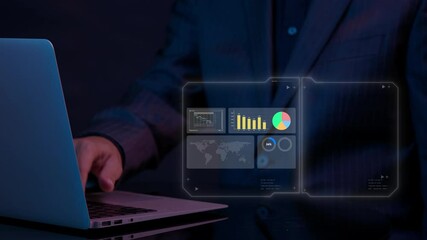 Risk Management concept, process of assessing and controlling financial, legal, strategic and security risks to organization's capital. Businessman shows Risk Management icon on virtual screen. - Powered by Adobe