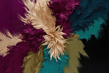 Obraz premium Striking Plum, Champagne, Teal, Olive, and Midnight: A Vivid Abstract Composition with Riotous Textures and Deep Color Gradients
