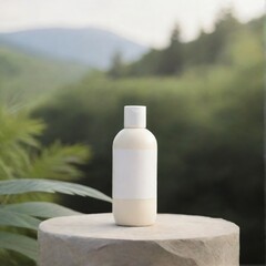 Minimalist White Cosmetic Bottle on Nature Background mockup	
