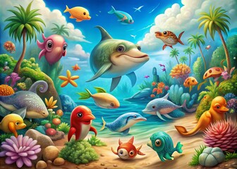 Naklejka premium fish and coral reef