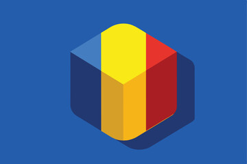 Iconic flat design of the Romanian flag, characterized by its vertical stripes of blue, yellow, and red.